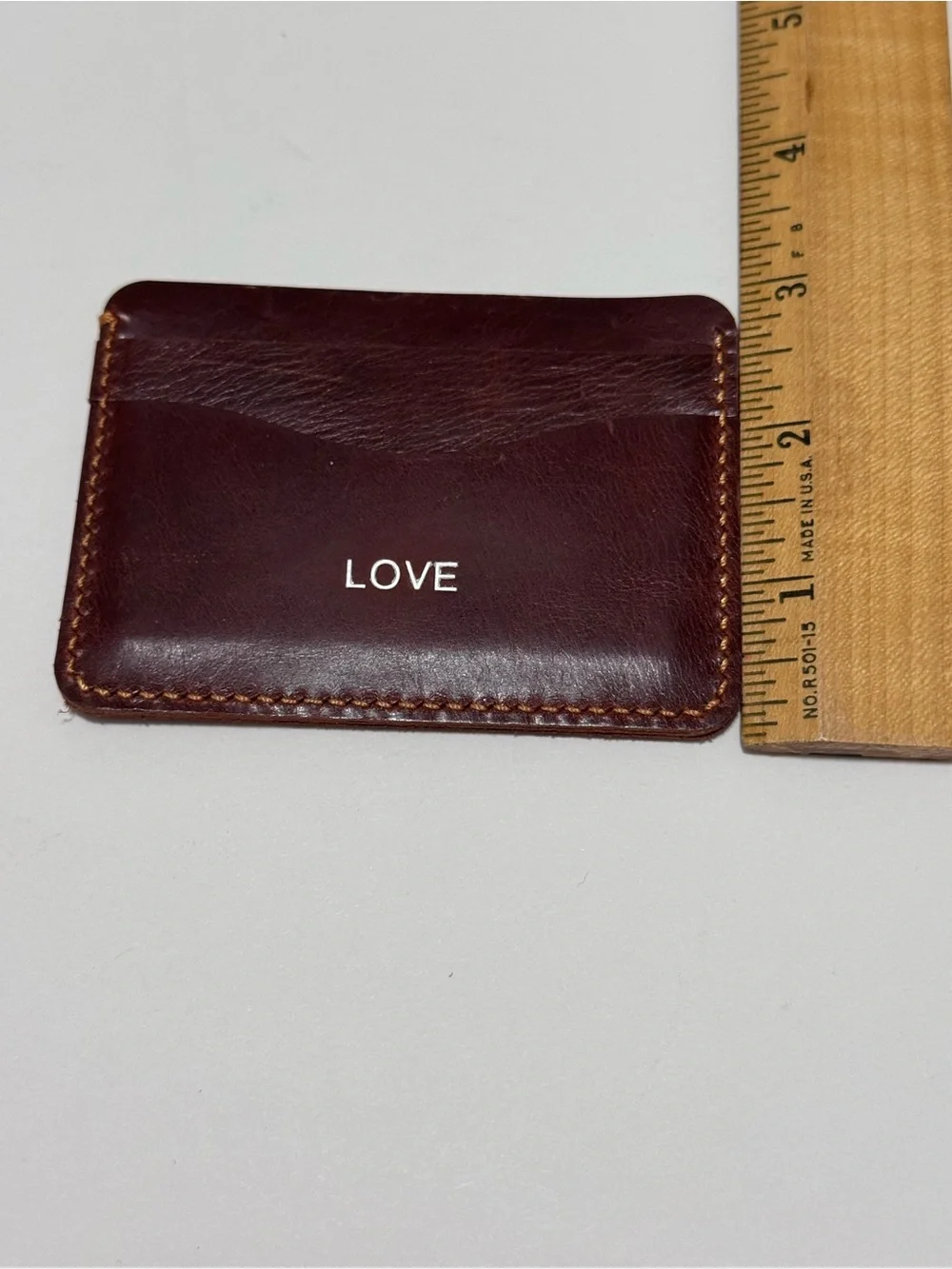 Genuine Brown Leather Card Holder — Slim Stitched Design - New